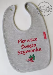 Prezent na Mikołajki, Święta - Śliniak z IMIENIEM DZIECKA haftem 