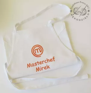 Biały fartuch z haftem Masterchef Mirek