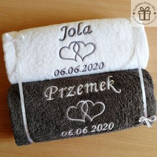 Komplet ręczników z haftem - prezent na Ślub, Rocznicę, Jubileusz - 2x ręcznik 70x140 cm