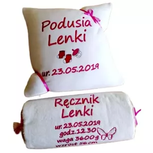 Komplet z haftem - ręcznik + poduszka z personalizacją - super prezent!