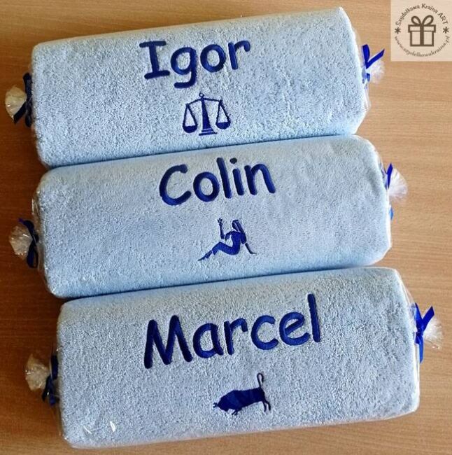 Ręczniki haftowane z imieniem i znakiem zodiaku