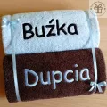 Śmieszne ręczniki z napisem Buźka / Dupcia