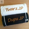 Komplet ręczników z napisem Twarz, Dupa