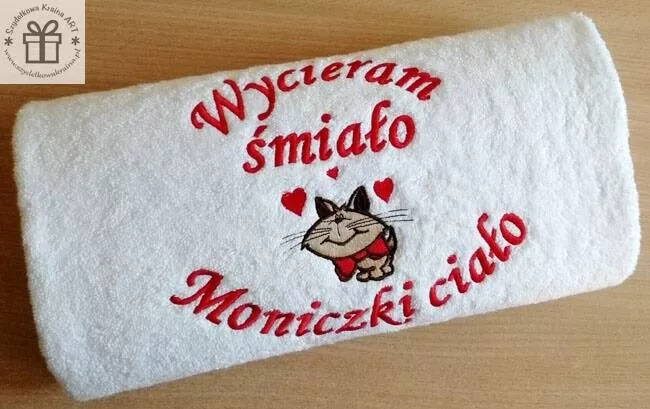 Prezent dla Miłośnika Kotów, Kociarza - ręcznik z kotem i napisem