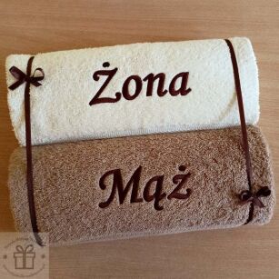 Ręcznik Mąż / Żona - prezent na ślub, rocznicę z haftem