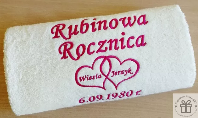 Prezent na 40 rocznicę ślubu - ręcznik z dedykacją