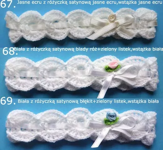 Opaski szydełkowe - KOLEKCJA KWIATY opaska szydełkowa niemowlęca na z różyczką chrzest do chrztu narodziny roczek sesja foto prezent baby shower pępkowe dla noworodka niemowlę niemowląt