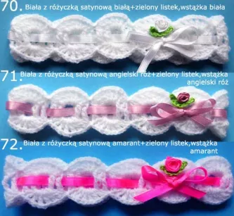 Opaski szydełkowe - KOLEKCJA KWIATY opaska szydełkowa niemowlęca na z różyczką chrzest do chrztu narodziny roczek sesja foto prezent baby shower pępkowe dla noworodka niemowlę niemowląt