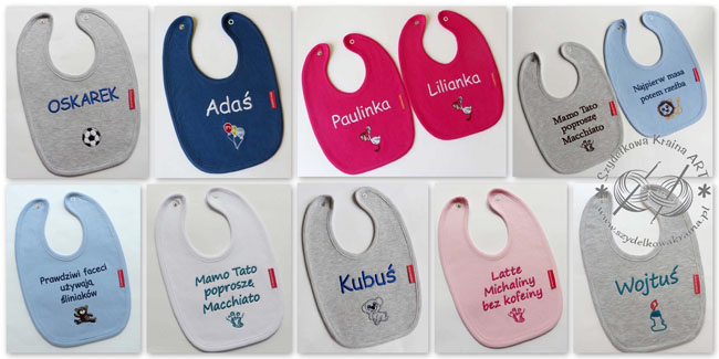 śliniaki dla noworodka niemowląt z napisem imieniem haftem