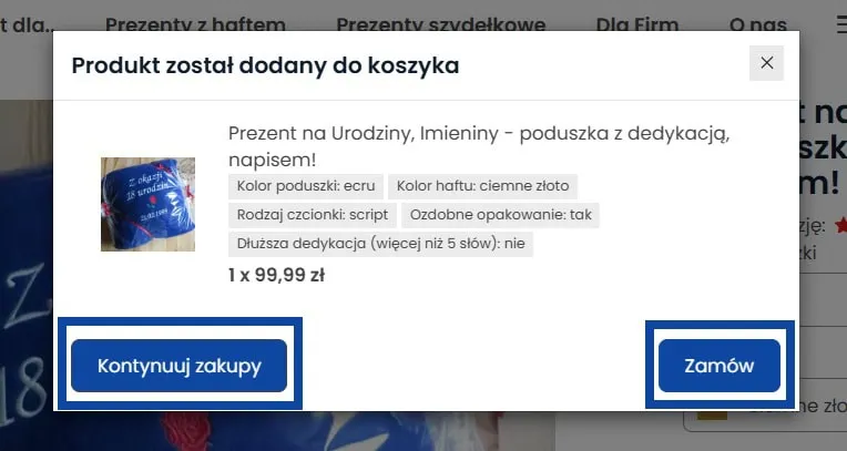 kontyunuuj zakupy lub złóż zamówienie